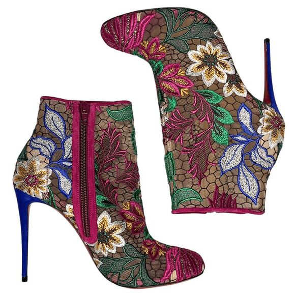 Christian Louboutin Miss Tennis 100 Rete/Dent Mesh Floral Ankle Booties 37.5 - Picture 3 of 8